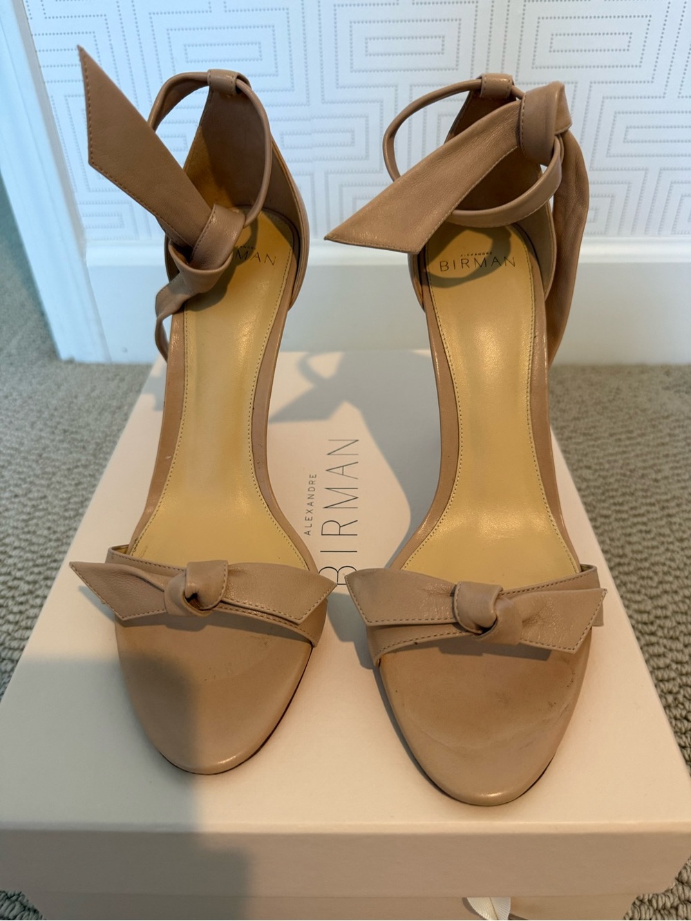 Alexandre Birman Beige Knot Ankle-Strap Stiletto Sandals - Picture 8 of 9